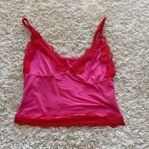 Red and Pink Lace Trim Camisole